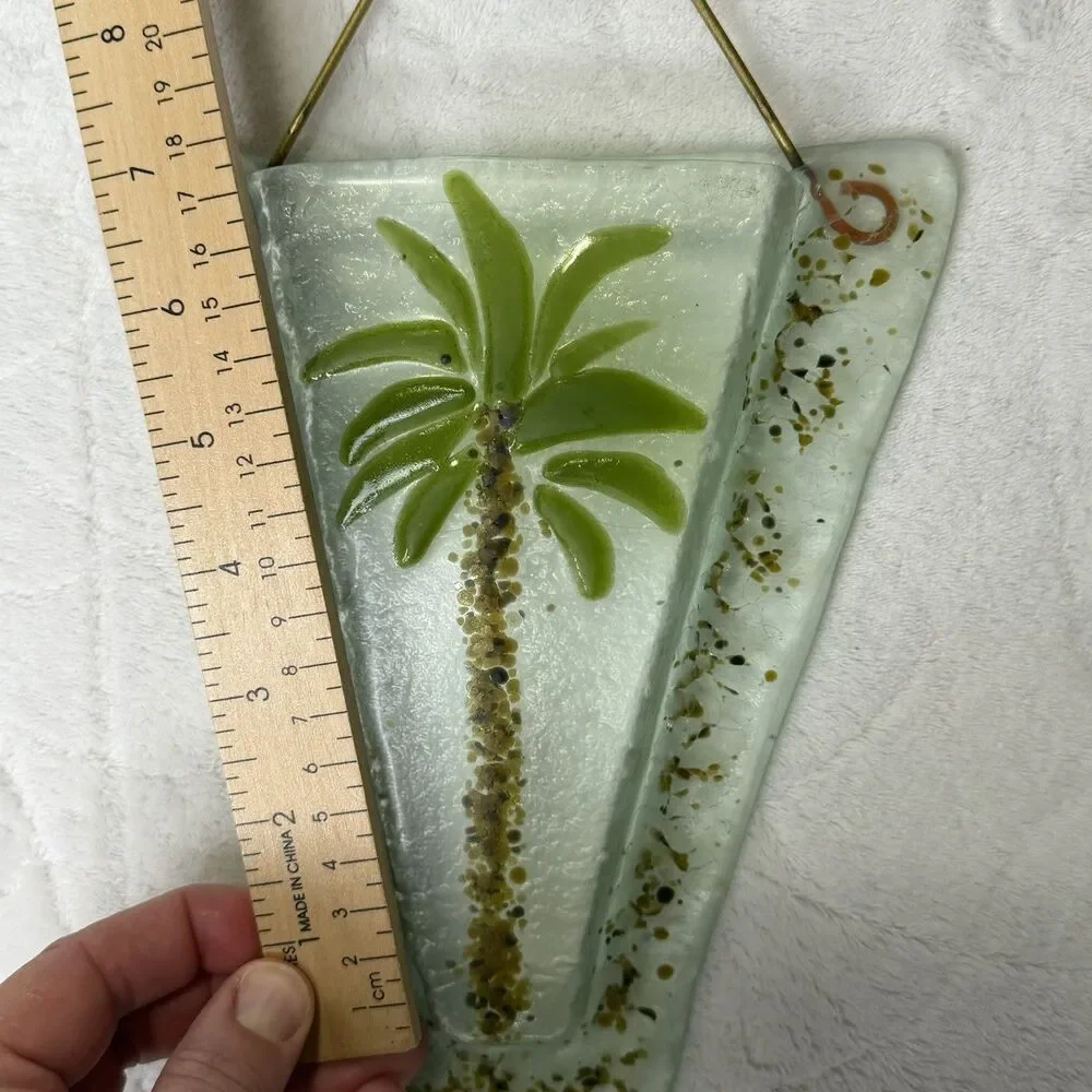Fused Glass Hanging Wall Pocket Vase Palm tree Tropical Artsy Hawaiian‎